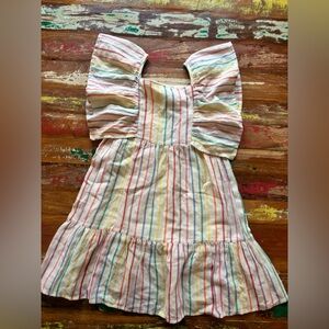 Cat & Jack White Dress with Rainbow Stripes and Ruffle Sleeves